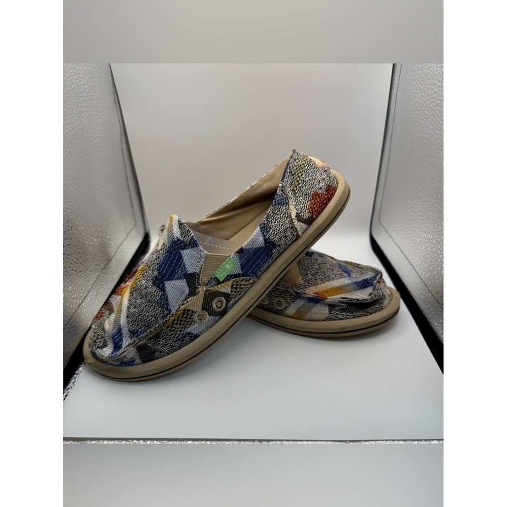 Sanuk Womens Donna Loafer Flat Slip On Geo Multicolor Canvas Shoe Colorful Beach